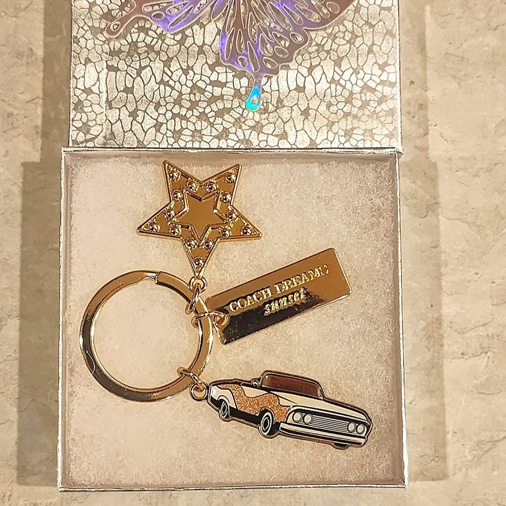 COACH DREAMERS SUNSET PINK CADILLAC GOLD STAR & BANNER KEY CHAIN / BAG CHARM